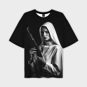 Мужская футболка oversize 3D с принтом Красивая монашка с оружием в Курске,  |  | Тематика изображения на принте: 