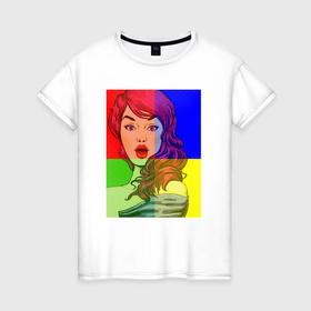 Женская футболка хлопок с принтом Ретро девушка в Петрозаводске, 100% хлопок | прямой крой, круглый вырез горловины, длина до линии бедер, слегка спущенное плечо | 