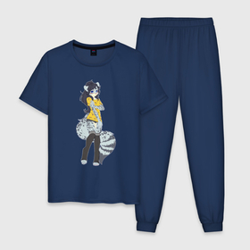 Мужская пижама хлопок с принтом Girl lynx   furry в Екатеринбурге, 100% хлопок | брюки и футболка прямого кроя, без карманов, на брюках мягкая резинка на поясе и по низу штанин
 | Тематика изображения на принте: 