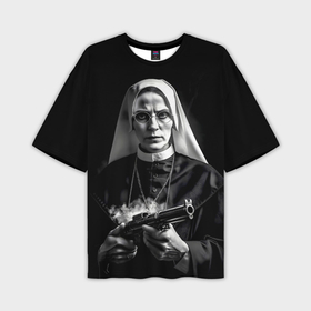 Мужская футболка oversize 3D с принтом Монашка с дымящимся пистолетом в Екатеринбурге,  |  | 