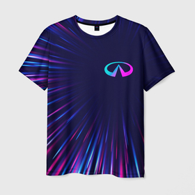 Мужская футболка 3D с принтом Infiniti neon speed lines в Петрозаводске, 100% полиэфир | прямой крой, круглый вырез горловины, длина до линии бедер | Тематика изображения на принте: 
