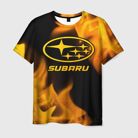 Мужская футболка 3D с принтом Subaru   gold gradient в Белгороде, 100% полиэфир | прямой крой, круглый вырез горловины, длина до линии бедер | 