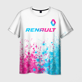 Мужская футболка 3D с принтом Renault neon gradient style: символ сверху в Кировске, 100% полиэфир | прямой крой, круглый вырез горловины, длина до линии бедер | 