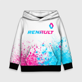 Детская толстовка 3D с принтом Renault neon gradient style: символ сверху в Новосибирске, 100% полиэстер | двухслойный капюшон со шнурком для регулировки, мягкие манжеты на рукавах и по низу толстовки, спереди карман-кенгуру с мягким внутренним слоем | Тематика изображения на принте: 