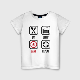 Детская футболка хлопок с принтом Eat   sleep   Ghost of Tsushima   repeat в Санкт-Петербурге, 100% хлопок | круглый вырез горловины, полуприлегающий силуэт, длина до линии бедер | Тематика изображения на принте: 