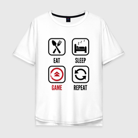 Мужская футболка хлопок Oversize с принтом Eat   sleep   Ghost of Tsushima   repeat в Белгороде, 100% хлопок | свободный крой, круглый ворот, “спинка” длиннее передней части | 