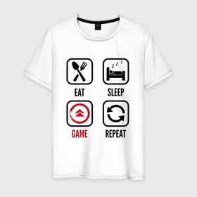 Мужская футболка хлопок с принтом Eat   sleep   Ghost of Tsushima   repeat в Новосибирске, 100% хлопок | прямой крой, круглый вырез горловины, длина до линии бедер, слегка спущенное плечо. | Тематика изображения на принте: 