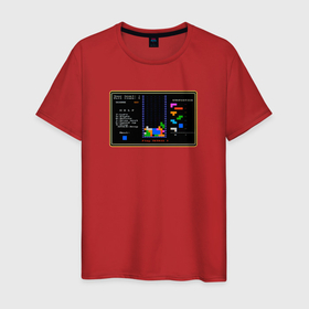 Мужская футболка хлопок с принтом Советская компьютерная игра Тетрис в Кировске, 100% хлопок | прямой крой, круглый вырез горловины, длина до линии бедер, слегка спущенное плечо. | 