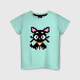 Детская футболка хлопок с принтом Пиксельная кошка в Кировске, 100% хлопок | круглый вырез горловины, полуприлегающий силуэт, длина до линии бедер | 