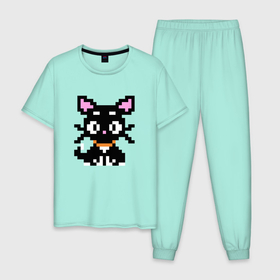 Мужская пижама хлопок с принтом Пиксельная кошка в Тюмени, 100% хлопок | брюки и футболка прямого кроя, без карманов, на брюках мягкая резинка на поясе и по низу штанин
 | 