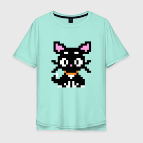 Мужская футболка хлопок Oversize с принтом Пиксельная кошка , 100% хлопок | свободный крой, круглый ворот, “спинка” длиннее передней части | 