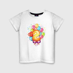 Детская футболка хлопок с принтом День рождения 2 годика в Тюмени, 100% хлопок | круглый вырез горловины, полуприлегающий силуэт, длина до линии бедер | Тематика изображения на принте: 