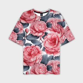 Мужская футболка oversize 3D с принтом цветы и бутоны розы   паттерн ,  |  | 