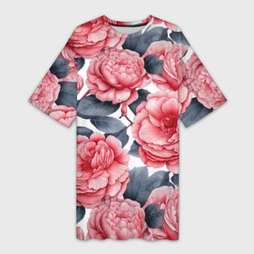 Платье-футболка 3D с принтом цветы и бутоны розы   паттерн в Белгороде,  |  | Тематика изображения на принте: 