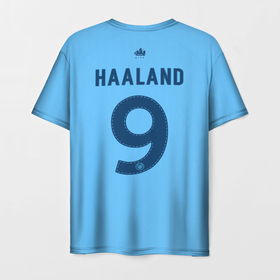 Мужская футболка 3D с принтом Эрлинг Холанд Манчестер Сити форма 22 23 домашняя в Белгороде, 100% полиэфир | прямой крой, круглый вырез горловины, длина до линии бедер | 