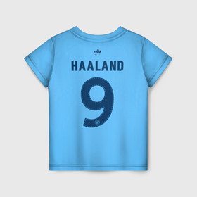 Детская футболка 3D с принтом Эрлинг Холанд Манчестер Сити форма 22 23 домашняя в Курске, 100% гипоаллергенный полиэфир | прямой крой, круглый вырез горловины, длина до линии бедер, чуть спущенное плечо, ткань немного тянется | 