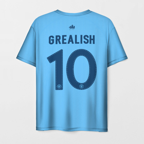 Мужская футболка 3D с принтом Джек Грилиш Манчестер Сити форма 22 23 домашняя в Кировске, 100% полиэфир | прямой крой, круглый вырез горловины, длина до линии бедер | 