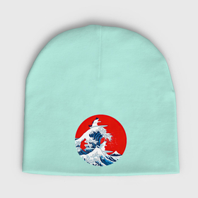 Мужская шапка демисезонная с принтом Японская волна с котами ,  |  | Тематика изображения на принте: 