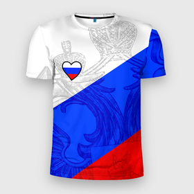 Мужская футболка 3D Slim с принтом Сердечко   Россия в Кировске, 100% полиэстер с улучшенными характеристиками | приталенный силуэт, круглая горловина, широкие плечи, сужается к линии бедра | 