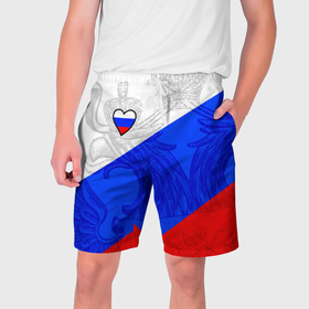 Мужские шорты 3D с принтом Сердечко   Россия в Тюмени,  полиэстер 100% | прямой крой, два кармана без застежек по бокам. Мягкая трикотажная резинка на поясе, внутри которой широкие завязки. Длина чуть выше колен | 