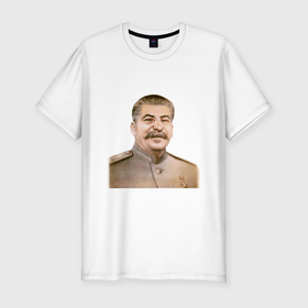 Мужская футболка хлопок Slim с принтом Товарищ Сталин бюст в Курске, 92% хлопок, 8% лайкра | приталенный силуэт, круглый вырез ворота, длина до линии бедра, короткий рукав | Тематика изображения на принте: 