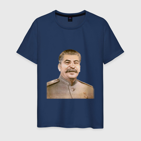 Мужская футболка хлопок с принтом Товарищ Сталин бюст в Екатеринбурге, 100% хлопок | прямой крой, круглый вырез горловины, длина до линии бедер, слегка спущенное плечо. | 