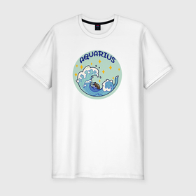 Мужская футболка хлопок Slim с принтом Знак зодиака водолей в Петрозаводске, 92% хлопок, 8% лайкра | приталенный силуэт, круглый вырез ворота, длина до линии бедра, короткий рукав | 