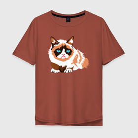 Мужская футболка хлопок Oversize с принтом Совсем не довольный кот в Курске, 100% хлопок | свободный крой, круглый ворот, “спинка” длиннее передней части | Тематика изображения на принте: 