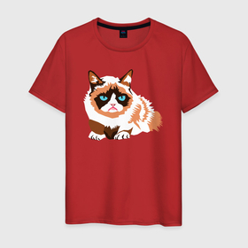 Мужская футболка хлопок с принтом Совсем не довольный кот в Тюмени, 100% хлопок | прямой крой, круглый вырез горловины, длина до линии бедер, слегка спущенное плечо. | 