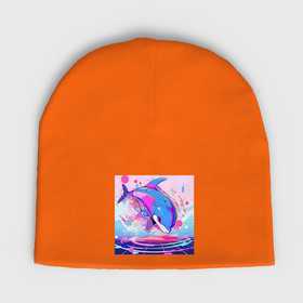 Мужская шапка демисезонная с принтом Аниме кибер дельфин в Петрозаводске,  |  | Тематика изображения на принте: 