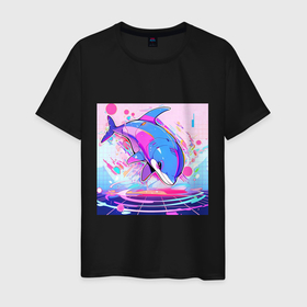 Мужская футболка хлопок с принтом Аниме кибер дельфин в Санкт-Петербурге, 100% хлопок | прямой крой, круглый вырез горловины, длина до линии бедер, слегка спущенное плечо. | Тематика изображения на принте: 