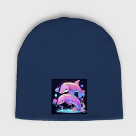 Мужская шапка демисезонная с принтом Розовые аниме кибер дельфины в Курске,  |  | Тематика изображения на принте: 