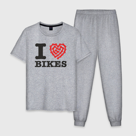 Мужская пижама хлопок с принтом Я люблю велосипеды в Курске, 100% хлопок | брюки и футболка прямого кроя, без карманов, на брюках мягкая резинка на поясе и по низу штанин
 | 