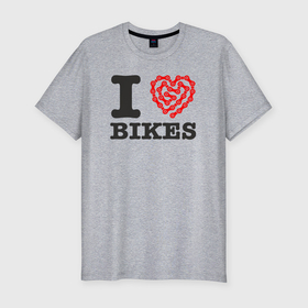 Мужская футболка хлопок Slim с принтом Я люблю велосипеды в Курске, 92% хлопок, 8% лайкра | приталенный силуэт, круглый вырез ворота, длина до линии бедра, короткий рукав | 