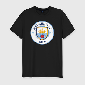 Мужская футболка хлопок Slim с принтом Manchester City FC в Тюмени, 92% хлопок, 8% лайкра | приталенный силуэт, круглый вырез ворота, длина до линии бедра, короткий рукав | Тематика изображения на принте: 