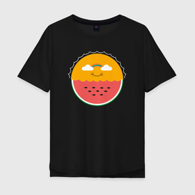 Мужская футболка хлопок Oversize с принтом Счастливое лето в Тюмени, 100% хлопок | свободный крой, круглый ворот, “спинка” длиннее передней части | Тематика изображения на принте: 