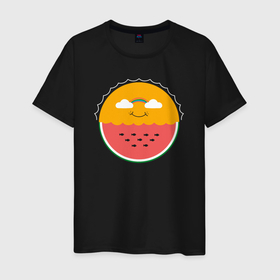 Мужская футболка хлопок с принтом Счастливое лето в Тюмени, 100% хлопок | прямой крой, круглый вырез горловины, длина до линии бедер, слегка спущенное плечо. | Тематика изображения на принте: 
