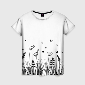 Женская футболка 3D с принтом Цветочная поляна 