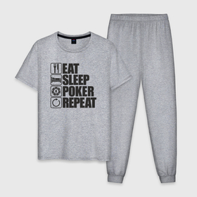 Мужская пижама хлопок с принтом Eat, sleep, poker, repeat в Новосибирске, 100% хлопок | брюки и футболка прямого кроя, без карманов, на брюках мягкая резинка на поясе и по низу штанин
 | 