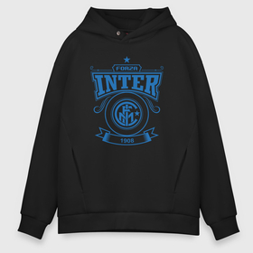 Мужское худи Oversize хлопок с принтом Forza Inter в Белгороде, френч-терри — 70% хлопок, 30% полиэстер. Мягкий теплый начес внутри —100% хлопок | боковые карманы, эластичные манжеты и нижняя кромка, капюшон на магнитной кнопке | Тематика изображения на принте: 