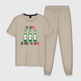 Мужская пижама хлопок с принтом Beer or not to beer в Белгороде, 100% хлопок | брюки и футболка прямого кроя, без карманов, на брюках мягкая резинка на поясе и по низу штанин
 | 