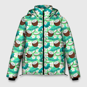 Мужская зимняя куртка 3D с принтом Летний паттерн с кокосом в Екатеринбурге, верх — 100% полиэстер; подкладка — 100% полиэстер; утеплитель — 100% полиэстер | длина ниже бедра, свободный силуэт Оверсайз. Есть воротник-стойка, отстегивающийся капюшон и ветрозащитная планка. 

Боковые карманы с листочкой на кнопках и внутренний карман на молнии. | 