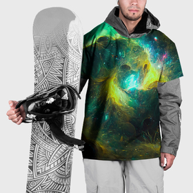 Накидка на куртку 3D с принтом Небула в космосе в зеленых тонах   нейронная сеть в Курске, 100% полиэстер |  | Тематика изображения на принте: 