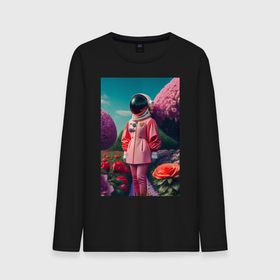 Мужской лонгслив хлопок с принтом Девушка астронавт высокой моды в саду с цветами в Белгороде, 100% хлопок |  | Тематика изображения на принте: 
