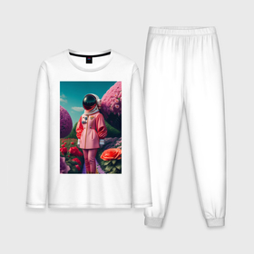 Мужская пижама с лонгсливом хлопок с принтом Девушка астронавт высокой моды в саду с цветами в Белгороде,  |  | 