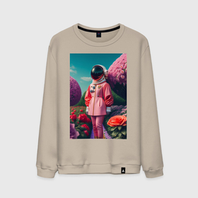 Мужской свитшот хлопок с принтом Девушка астронавт высокой моды в саду с цветами в Белгороде, 100% хлопок |  | Тематика изображения на принте: 