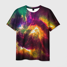Мужская футболка 3D с принтом Небула в космосе разноцветная   нейронная сеть в Кировске, 100% полиэфир | прямой крой, круглый вырез горловины, длина до линии бедер | 