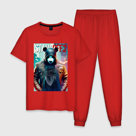 Мужская пижама хлопок с принтом Saints team   Standoff 2   panda в Новосибирске, 100% хлопок | брюки и футболка прямого кроя, без карманов, на брюках мягкая резинка на поясе и по низу штанин
 | Тематика изображения на принте: 