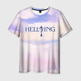 Мужская футболка 3D с принтом Hellsing sky clouds в Петрозаводске, 100% полиэфир | прямой крой, круглый вырез горловины, длина до линии бедер | 