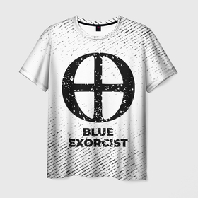 Мужская футболка 3D с принтом Blue Exorcist с потертостями на светлом фоне в Петрозаводске, 100% полиэфир | прямой крой, круглый вырез горловины, длина до линии бедер | 
